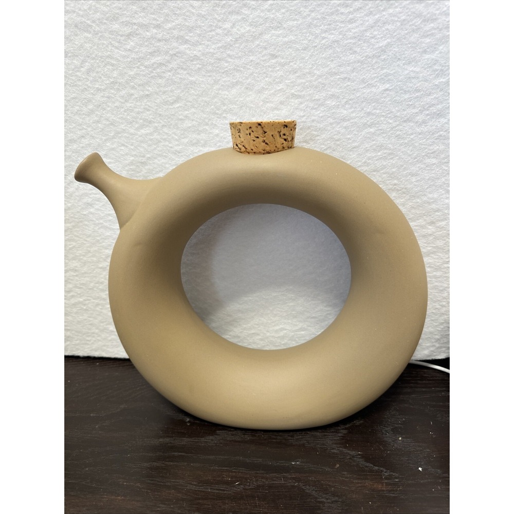 Vintage Unglazed Tan Pottery Ring Jug-Hartstone USA-Glazed Inside 9x9.5" MCM‎